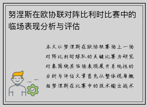 努涅斯在欧协联对阵比利时比赛中的临场表现分析与评估